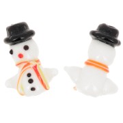 Perle bonhomme de neige en verre 24x18 mm - Blanc - Noir x1