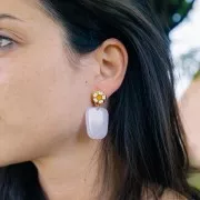 Pendentif trapèze en résine translucide - 28x22 mm - Marbré Bleu caraïbe x1