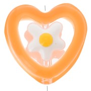 Perle coeur en verre avec motif fleur en résine époxy - 12 mm - Orange x1|raw }}
