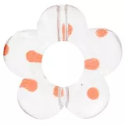 Perles fleurs en acrylique transparente 19 mm - Pois orange x4