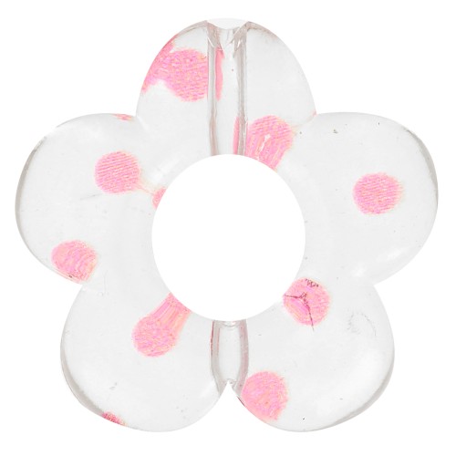 Perles fleurs en acrylique transparente 19 mm - Pois rose x4