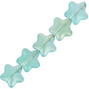 Perles étoiles en verre 8 mm - Bleu turquoise - Doré pailleté x10