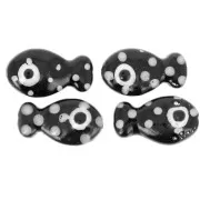 Perle poisson en céramique 11x19 mm - Noir à pois blanc x1