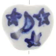 Perle coeur motif lune & étoiles en céramique 15x16.5 mm - Blanc - Bleu marine x1