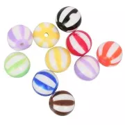 Assortiment de perles rondes rayées en acrylique 16 mm - Multicolore x10