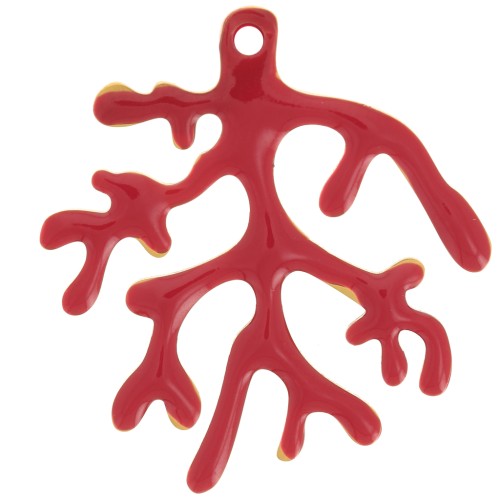 Pendentif corail 24x23 mm - Résine époxy - Acier inoxydable 316L - Doré - Rouge x1
