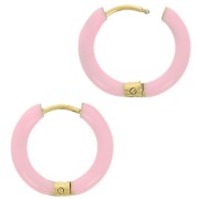 Créoles rondes 17 mm avec résine époxy - Acier inox 304L Doré - Rose clair x2|raw }}