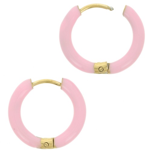 Créoles rondes 17 mm avec résine époxy - Acier inox 304L Doré - Rose clair x2