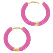 Créoles rondes 17 mm avec résine époxy - Acier inox 304L Doré - Fuchsia x2
