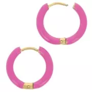 Créoles rondes 17 mm avec résine époxy - Acier inox 304L Doré - Fuchsia x2