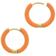 Créoles rondes 17 mm avec résine époxy - Acier inox 304L Doré - Orange x2