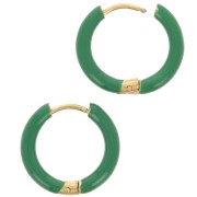 Créoles rondes 17 mm avec résine époxy - Acier inox 304L Doré - Vert sapin x2
