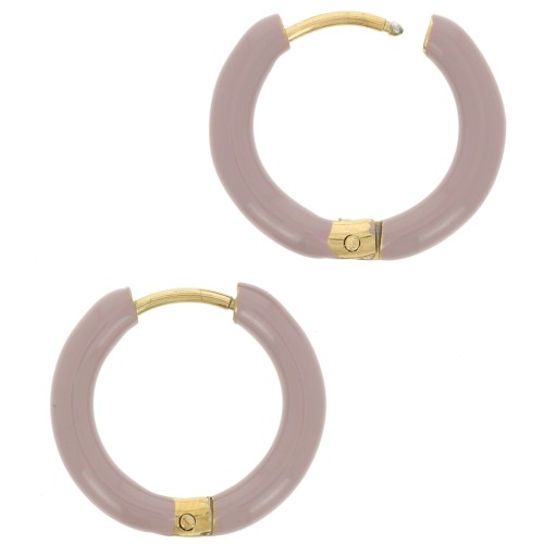 Créoles rondes 17 mm avec résine époxy - Acier inox 304L Doré - Taupe x2