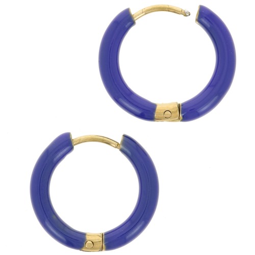 Créoles rondes 17 mm avec résine époxy - Acier inox 304L Doré - Bleu foncé x2