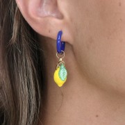 Créoles rondes 17 mm avec résine époxy - Acier inox 304L Doré - Bleu foncé x2