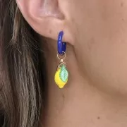 Créoles rondes 17 mm avec résine époxy - Acier inox 304L Doré - Bleu foncé x2