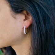 Créoles ovales 21x15 mm avec résine époxy - Acier inox 304L - Doré - Vert clair x2