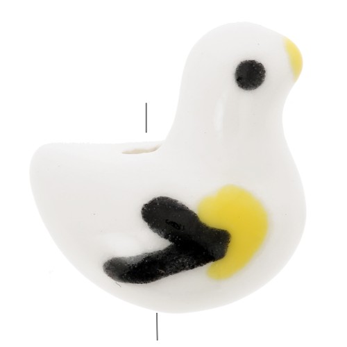 Perle oiseau - pigeon -  en céramique 17.5x16 mm - Blanc x1