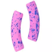 Perles tube incurvé 32x8 mm en acrylique opaque - Fuchsia Tacheté Bleu x6