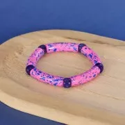 Perles tube incurvé 32x8 mm en acrylique opaque - Fuchsia Tacheté Bleu x6