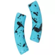 Perles tube incurvé 32x8 mm en acrylique opaque - Turquoise Tacheté Noir x6