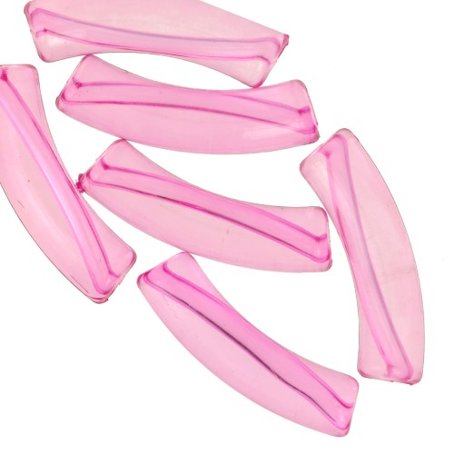 Perles tube incurvé 32x8 mm en acrylique transparent - Rose x6