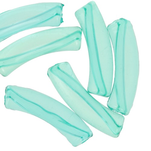 Perles tube incurvé 32x8 mm en acrylique transparent - Vert turquoise x6