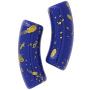 Perles tube incurvé 35x11mm en acrylique opaque - Bleu royal - Tacheté Doré x6