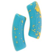 Perles tube incurvé 35x11mm en acrylique opaque - Turquoise - Tacheté Doré x6