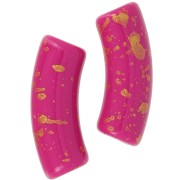 Perles tube incurvé en acrylique opaque 35x11mm Fuchsia Tacheté Doré x6