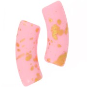 Perles tube incurvé en acrylique opaque 35x11mm Rose Tacheté Doré x6