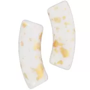 Perles tube incurvé en acrylique opaque 35x11mm Blanc Tacheté Doré x6