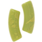Perles tube incurvé en acrylique opaque 35x11mm Vert Anis Tacheté Doré x6