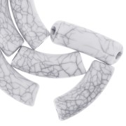Perles tube incurvé en acrylique opaque 35x11mm effet craquelé - Blanc x6
