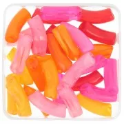 Coffret de 30 perles tube incurvé en acrylique transparent 35x11 mm Marbré Rose