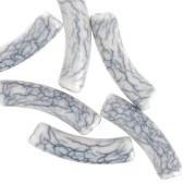 Perles tube incurvé 32x8 mm en acrylique opaque - effet craquelé - Blanc x6