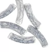Perles tube incurvé en acrylique opaque 32x8 mm - effet craquelé - Blanc x6
