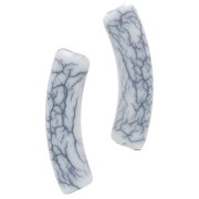 Perles tube incurvé 32x8 mm en acrylique opaque - effet craquelé - Blanc x6