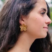 Boucles d'oreilles fleur de cerisier 30 mm Acier inoxydable 304L Doré x2