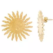 Boucles d'oreilles soleil martelé 30 mm Acier inoxydable 304L Doré x2