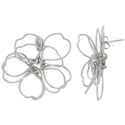 Boucles d'oreilles fleur en fil - volume 3D - 35 mm Acier inoxydable 316L x2