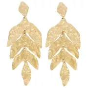 Boucles d'oreilles pendantes feuilles 74x30mm - Acier inoxydable 316L Doré x2