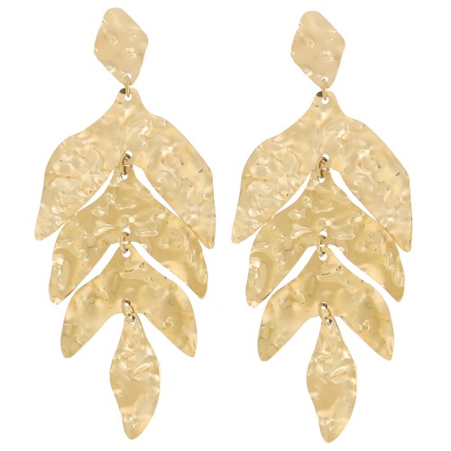 Boucles d'oreilles pendantes feuilles 74x30mm - Acier inoxydable 316L Doré x2