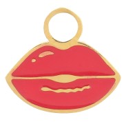 Breloque bouche 8x9 mm Resine époxy - Acier inoxydable 316L Doré - Rouge x1
