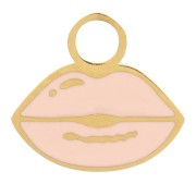 Breloque bouche 8x9 mm Resine époxy - Acier inoxydable 316L  Doré - Rose clair x1