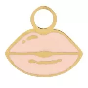 Breloque bouche 8x9 mm Resine époxy - Acier inoxydable 316L  Doré - Rose clair x1