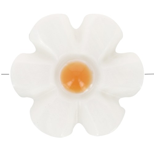 Perle fleur 12 mm en nacre - Blanc - Orange x1