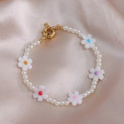 Perle fleur 12 mm en nacre - Blanc - Rose x1