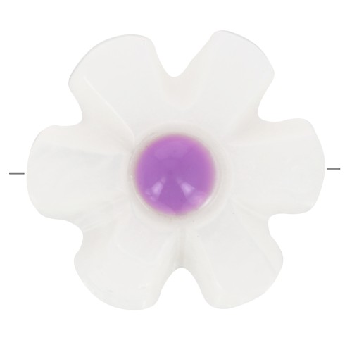 Perle fleur 12 mm en nacre - Blanc - Violet x1