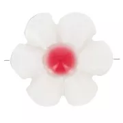 Perle fleur 12 mm en nacre - Blanc - Rouge Corail x1